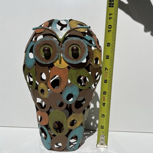 Earth Tone Metal Welded Circle Owl Figurine - Picture 7 of 8